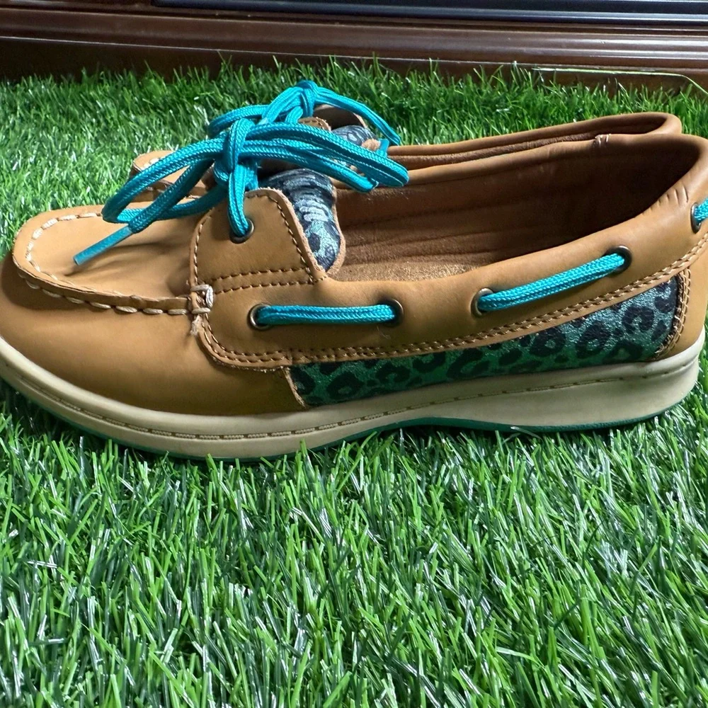 Austin Trading Co Kids Tan and Blue Boat Shoes